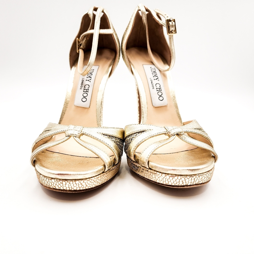 Jimmy Choo Gold Glitter Heels - Picture 3 of 8